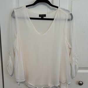 Long Sleeve V Neck White blouse with sheer sleeves Size Large